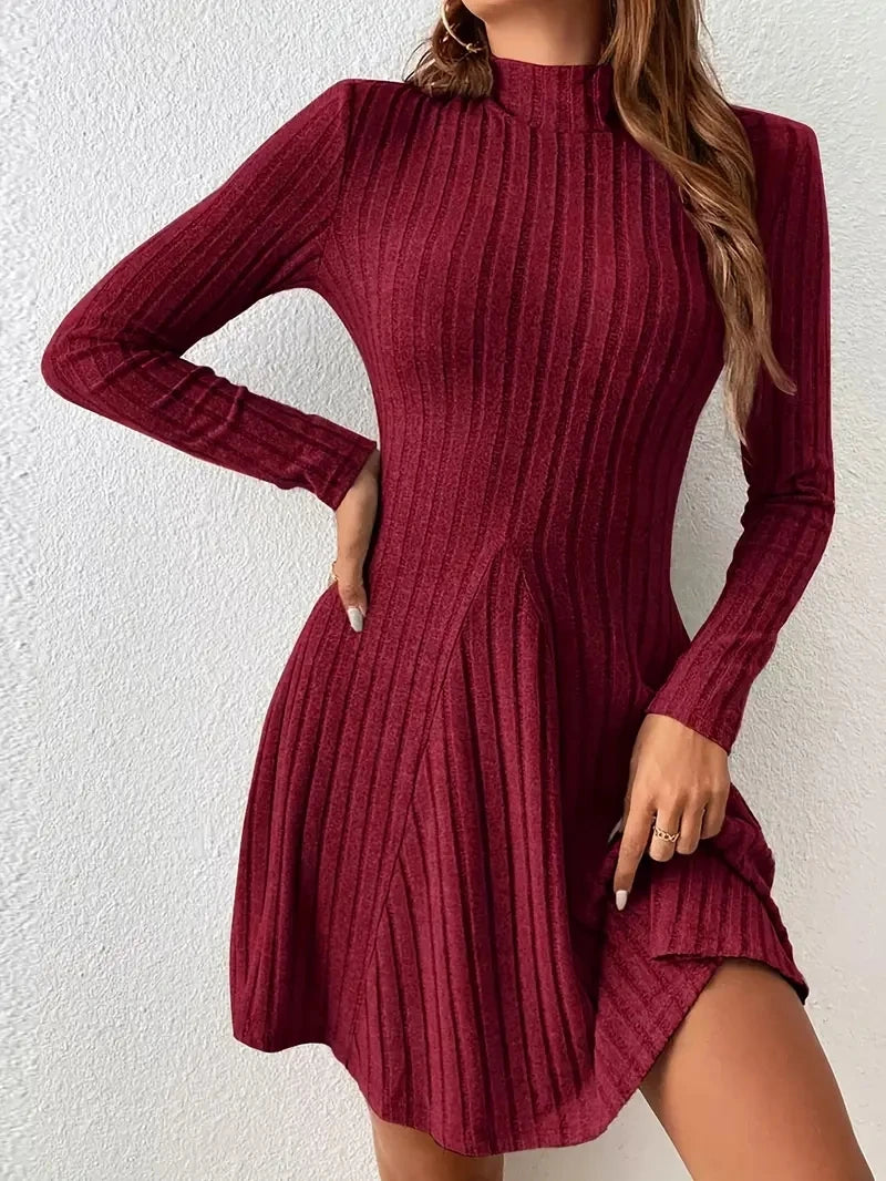 Women's slim fit half high collar A-line Dress