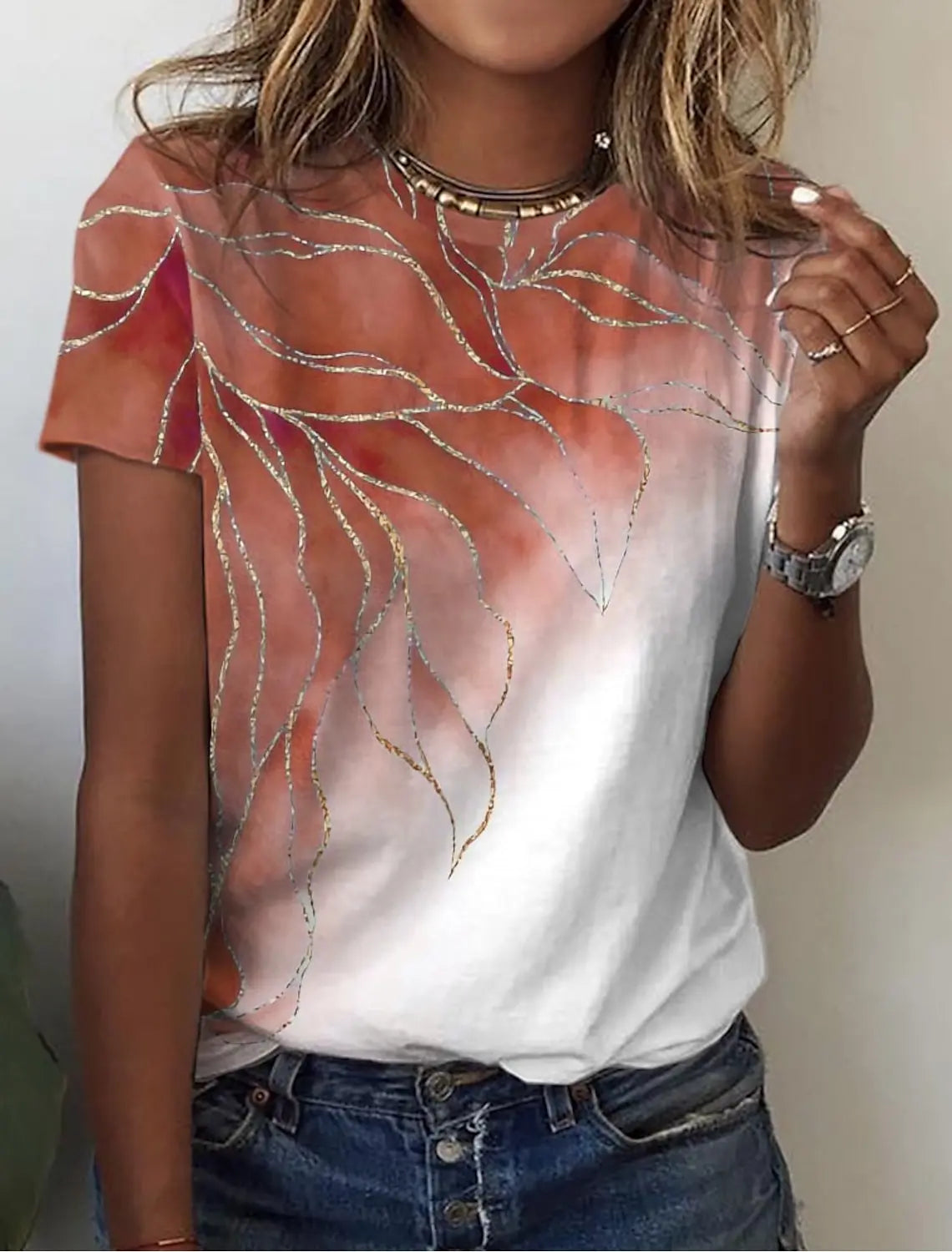 Women's 3d Print Floral Graphics Tee