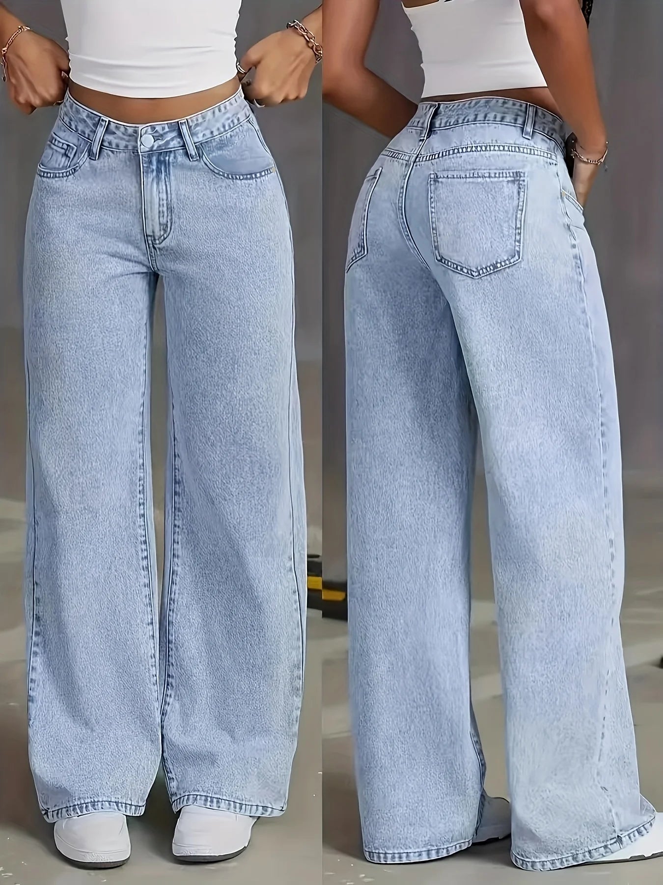 Light Blue Wide Leg Loose Pants For Women