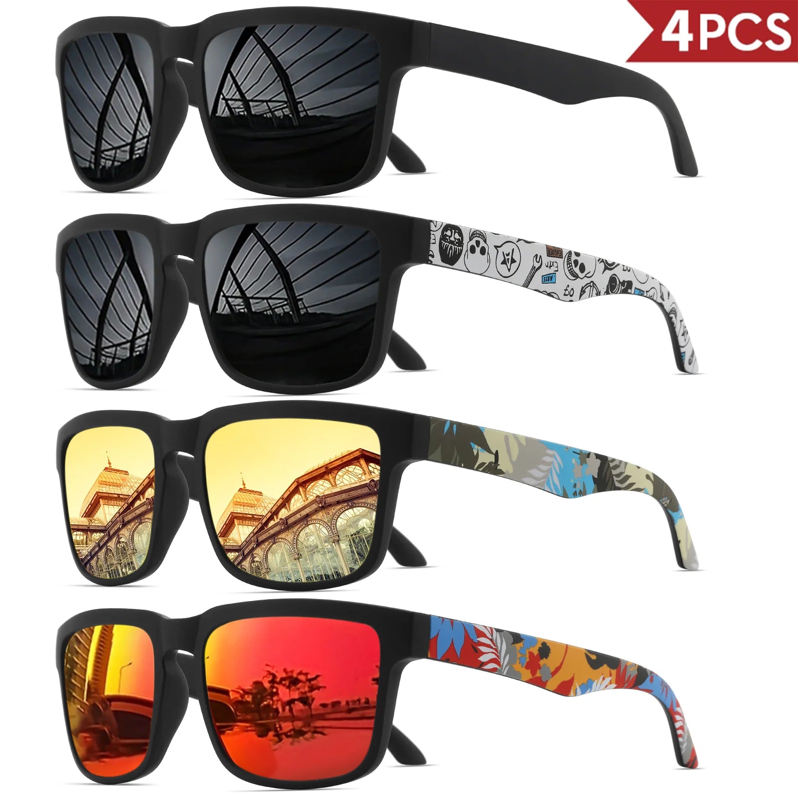 4PCS Square Sunglasses Designer Pattern