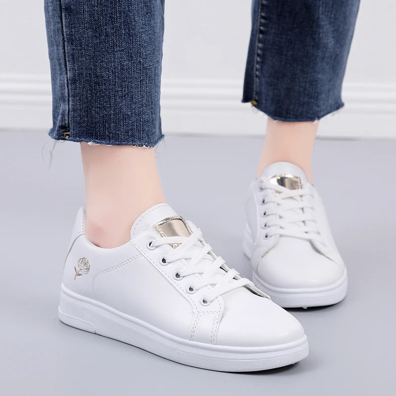 Women's White Lace-Up Sneakers