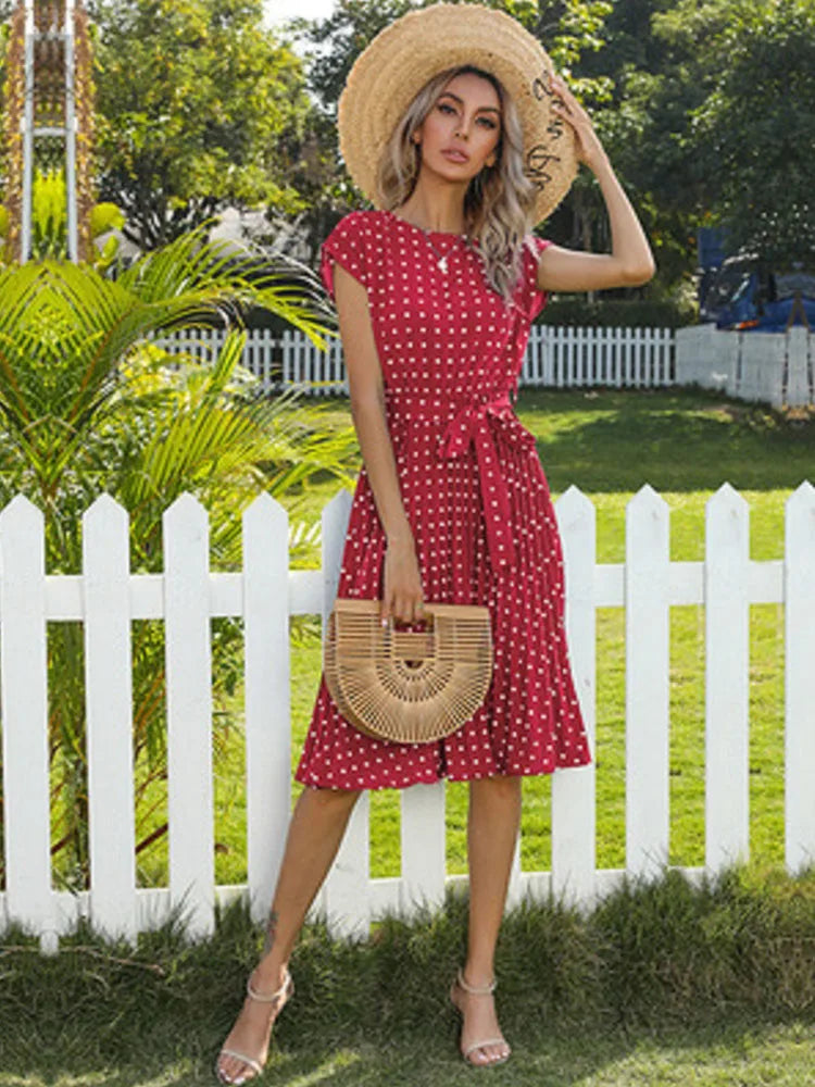 Polka Dots Sleeveless Pleated Dresses for Women