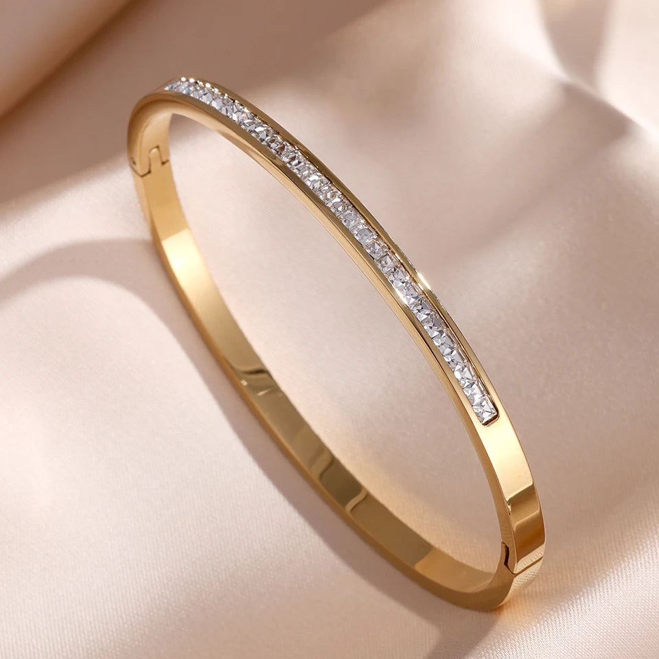 Five pc Sparkling Zirconia Stainless Steel Bracelet Set