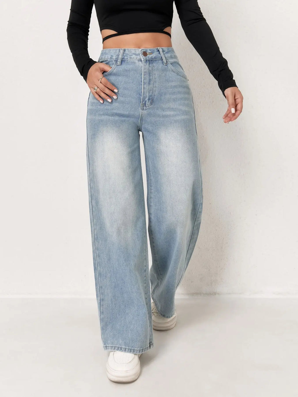 Light Blue Wide Leg Loose Pants For Women