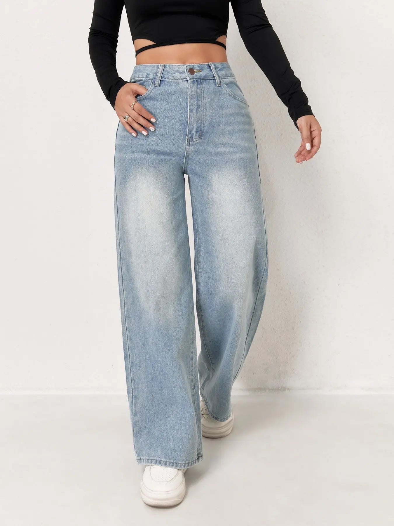Light Blue Wide Leg Loose Pants For Women