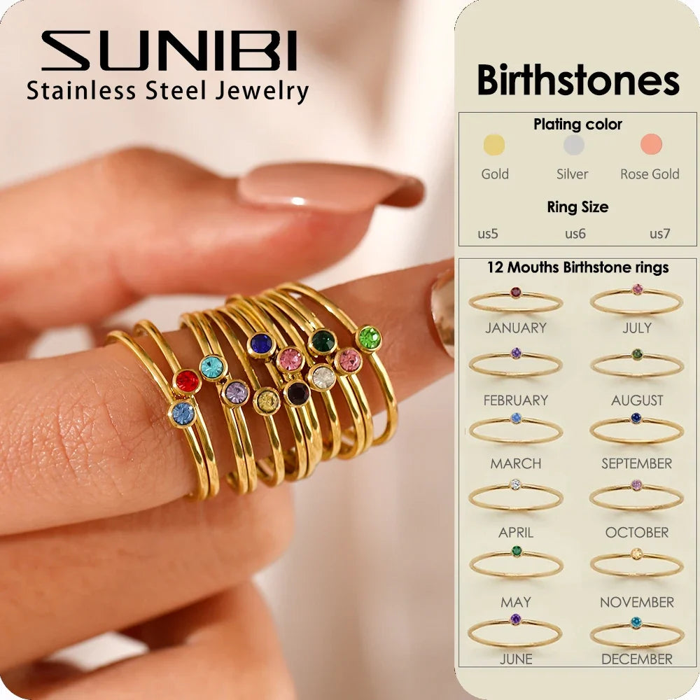 Stainless Steel Birthstone Rings for Women