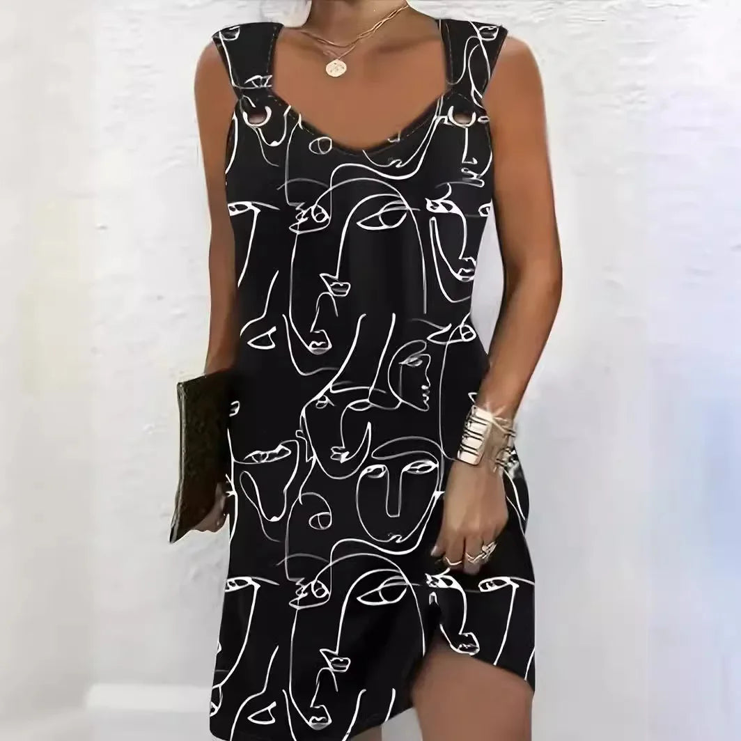 Women's Fashion 3D Pattern Button Dress