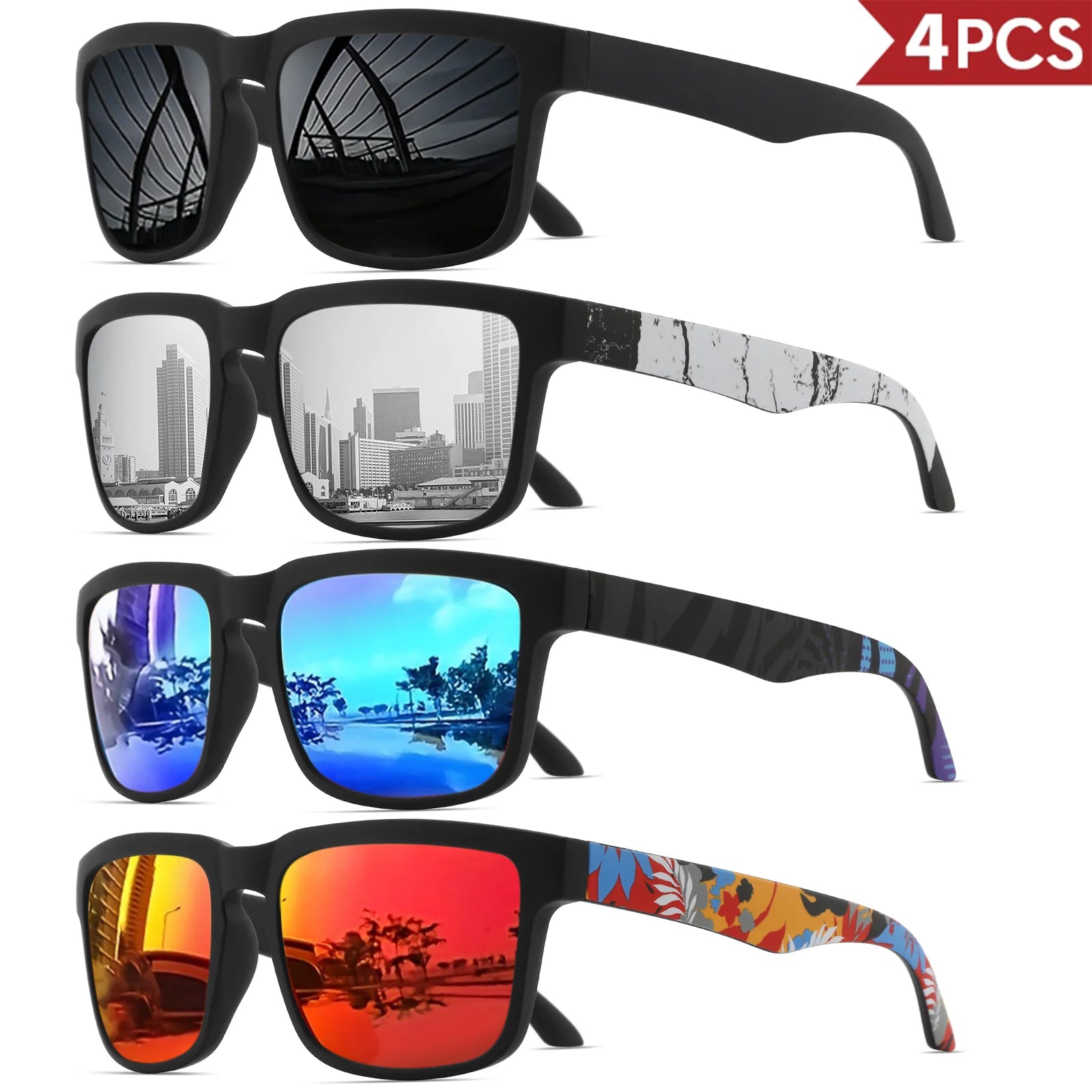 4PCS Square Sunglasses Designer Pattern