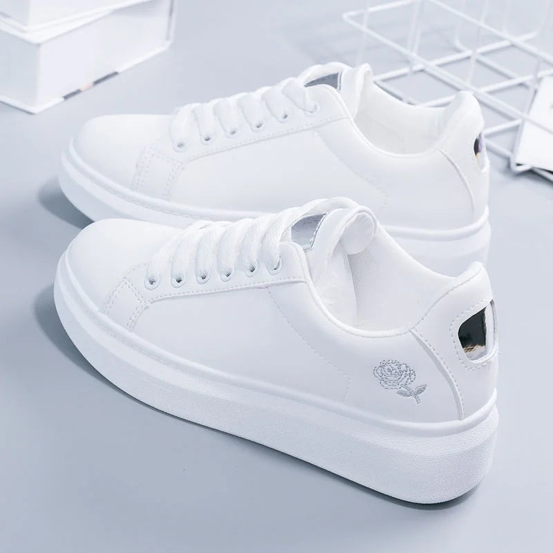 Women's White Lace-Up Sneakers