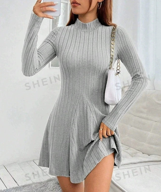 Women's slim fit half high collar A-line Dress