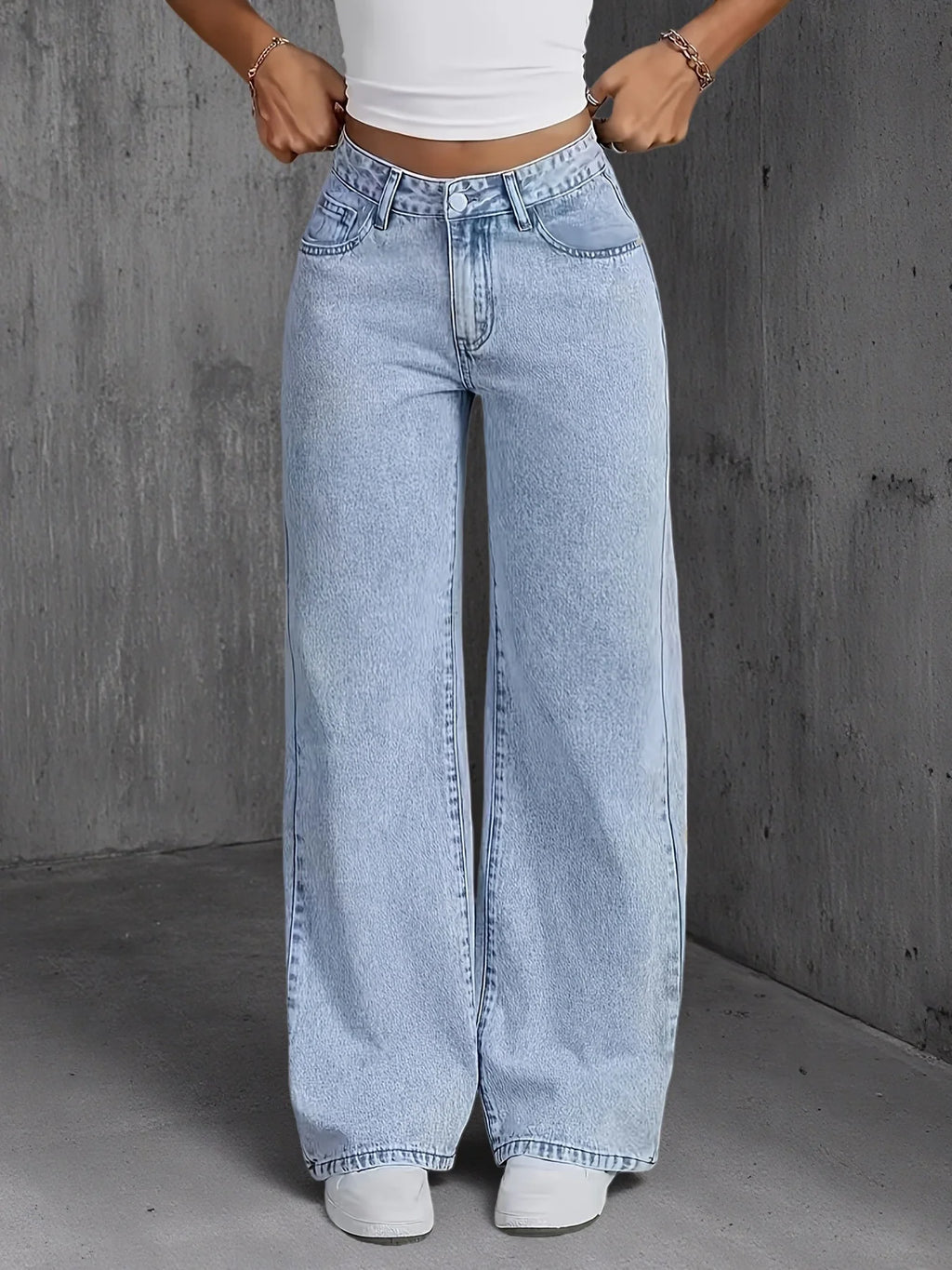 Light Blue Wide Leg Loose Pants For Women