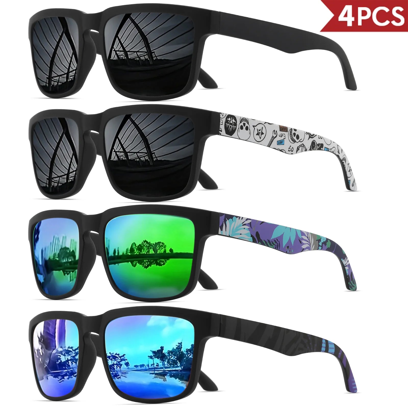 4PCS Square Sunglasses Designer Pattern