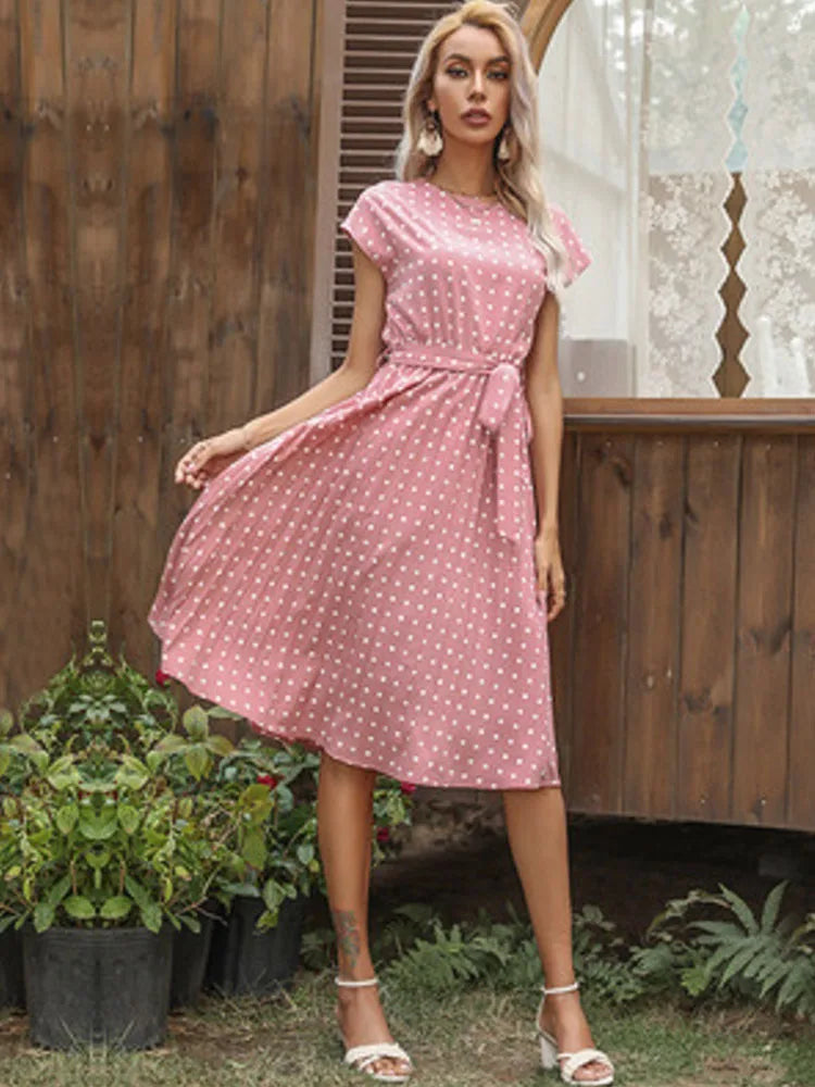 Polka Dots Sleeveless Pleated Dresses for Women