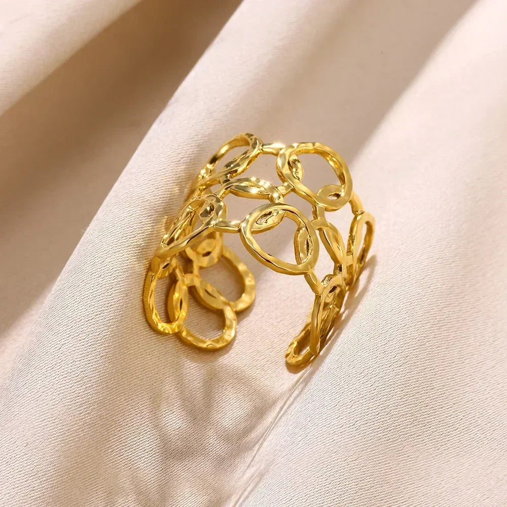 Stainless Steel Flower Open Rings For Women