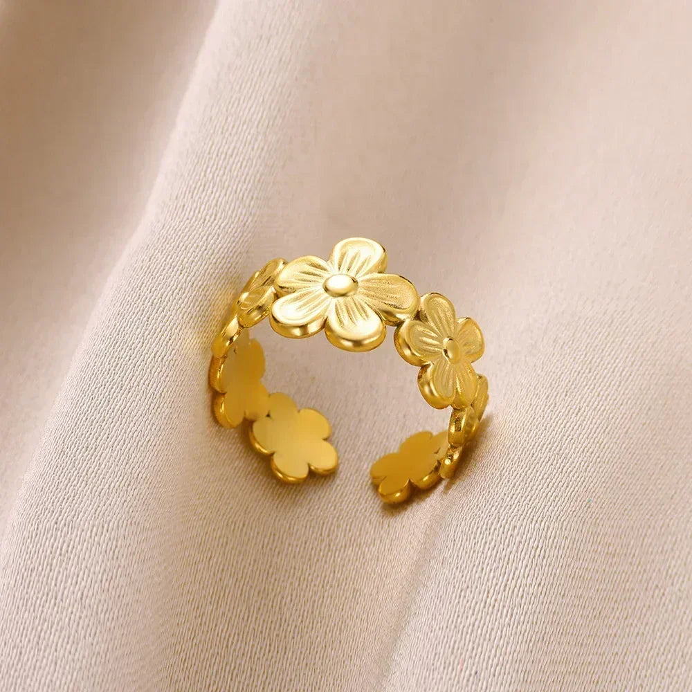 Stainless Steel Flower Open Rings For Women