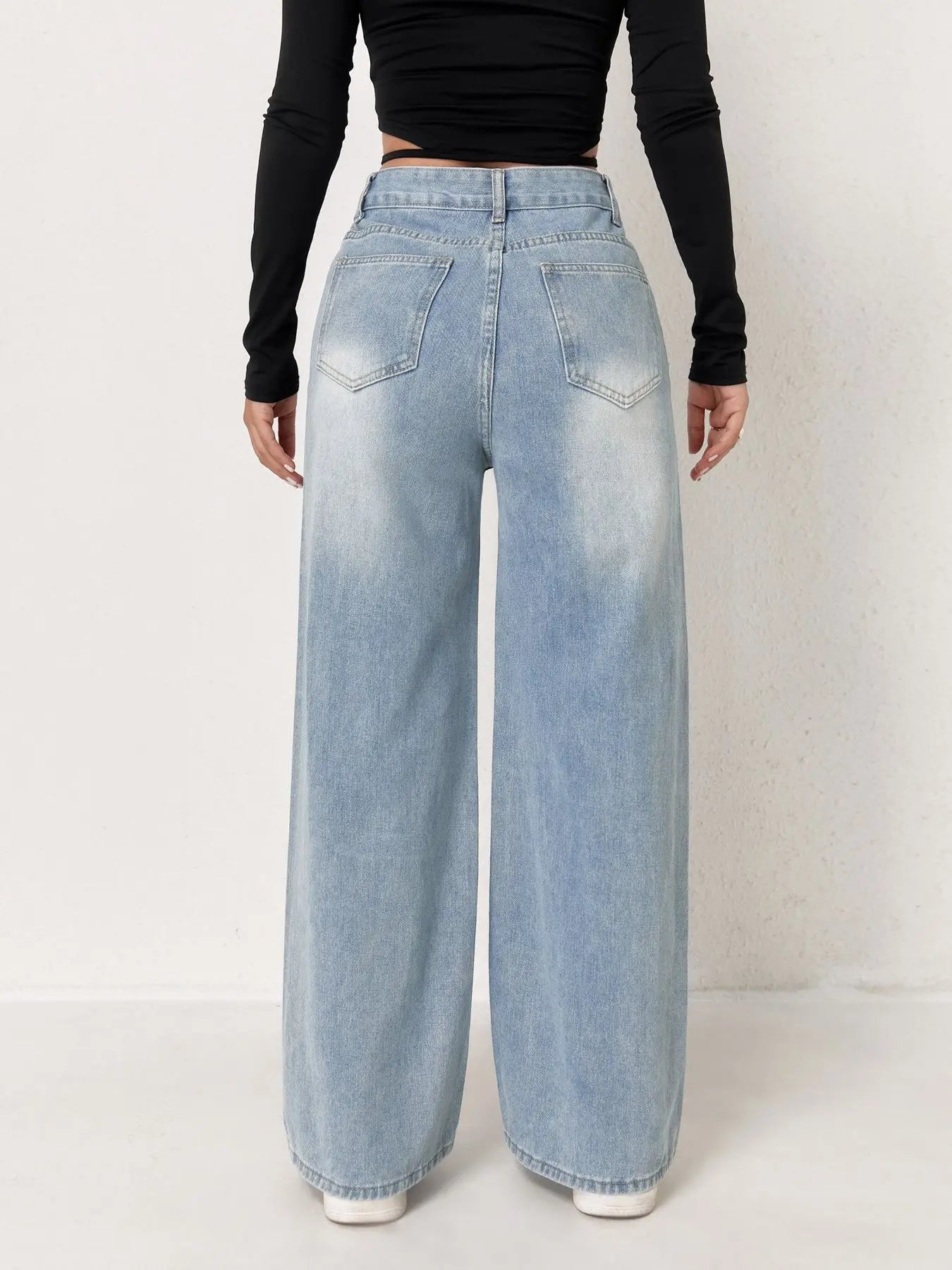 Light Blue Wide Leg Loose Pants For Women