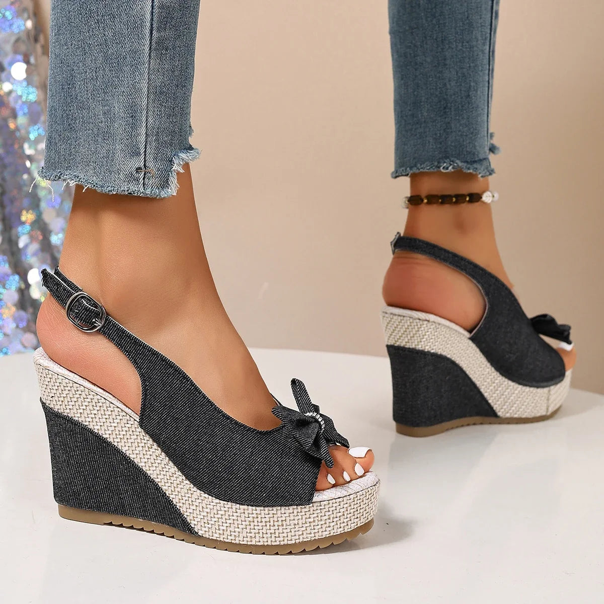 Wedge Sandals for Women  Summer High Heels Platform Sandals Woman Plus Size 43 Ankle Buckle Beach Shoes