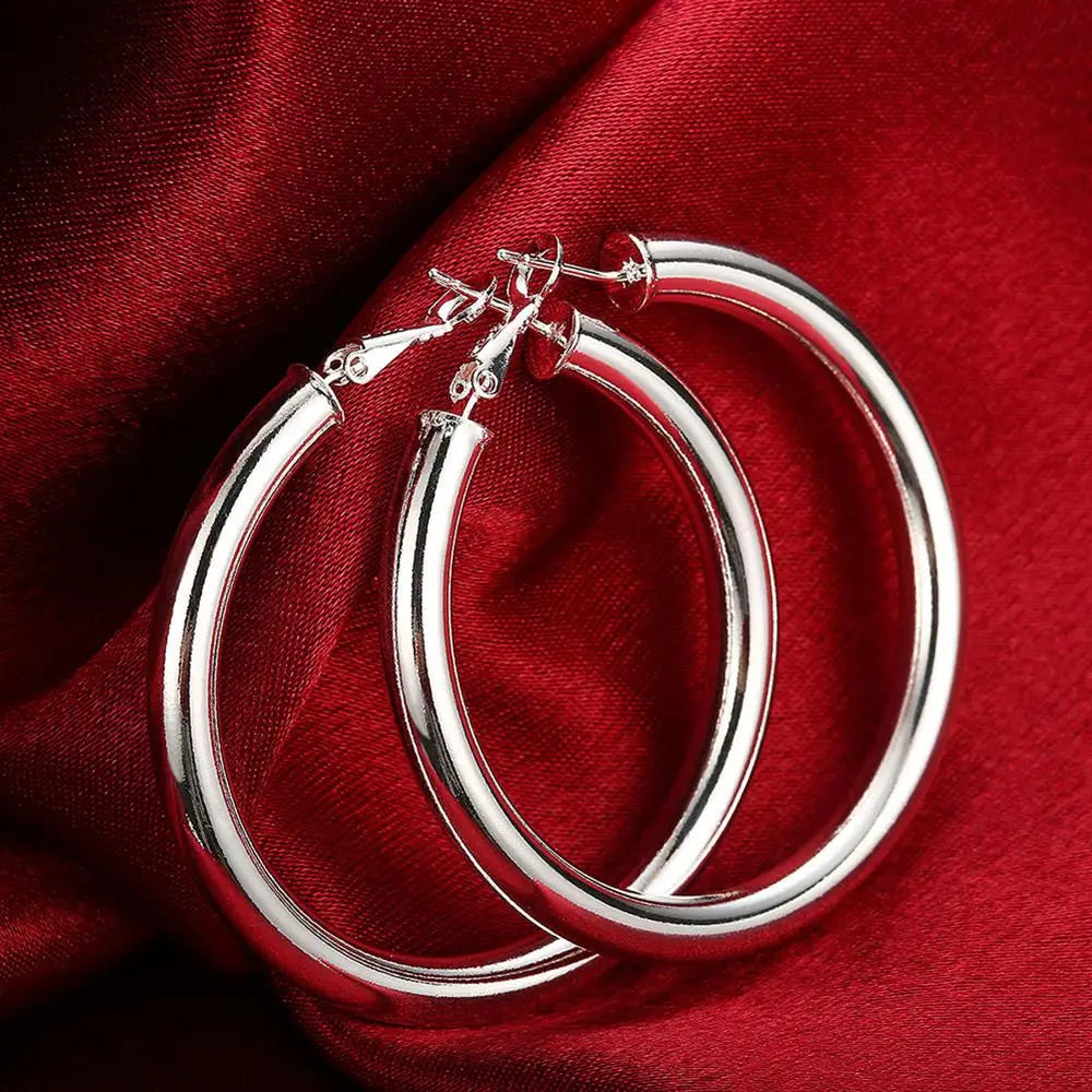 Sterling Silver Earrings Simple Round Circle Hoop Earrings for Woman
