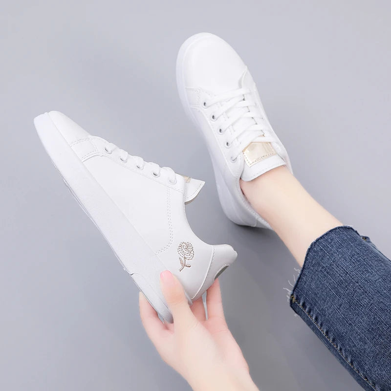 Women's White Lace-Up Sneakers