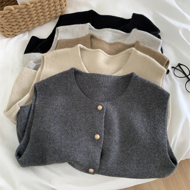 Women's Sweater Vest Gold Button Up Soft Knitted Sleeveless