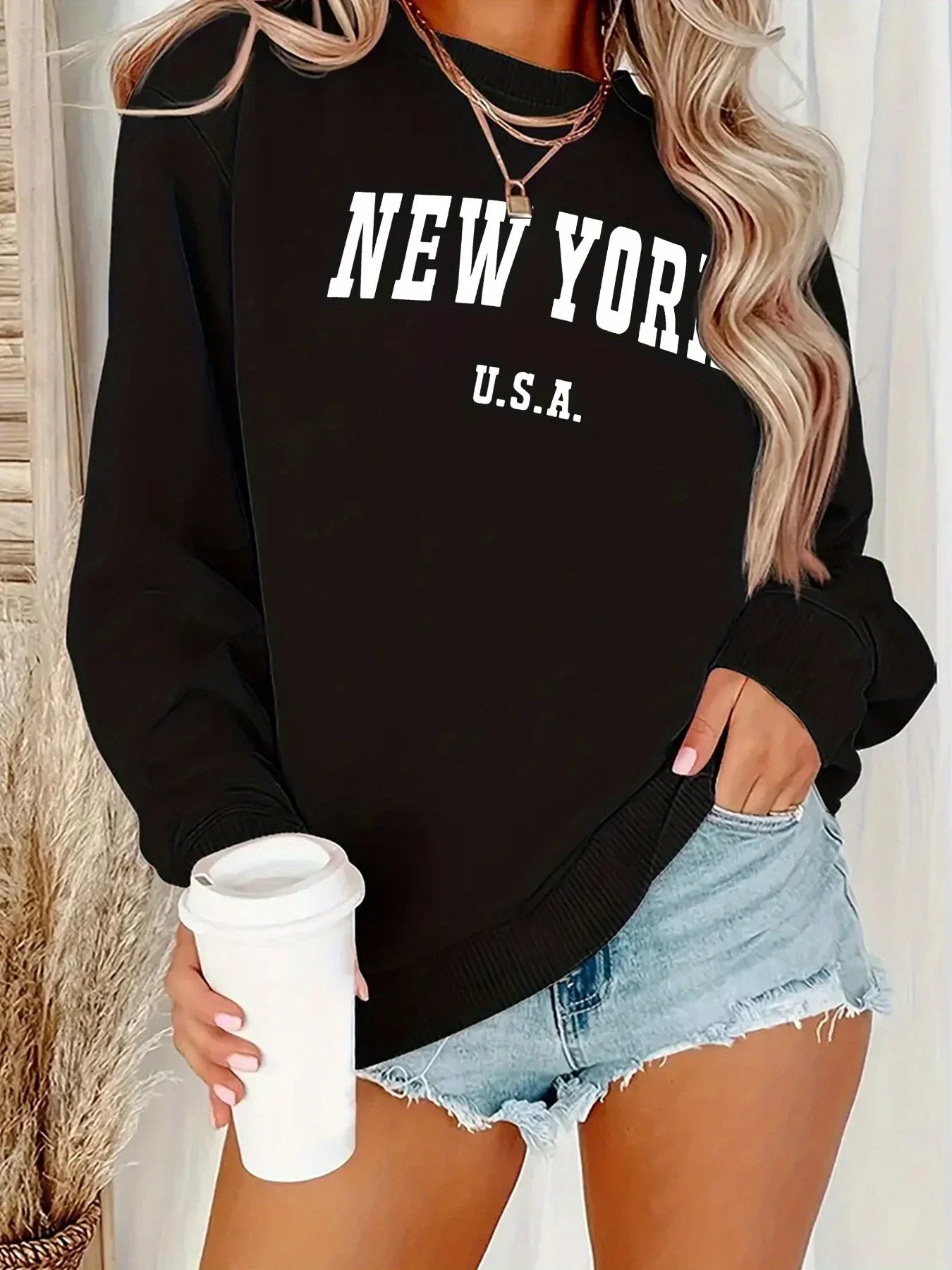 Women's Casual USA Print Pullover Sweatshirt