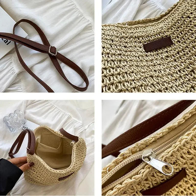 Ladies Fashion Straw Crossbody Bag
