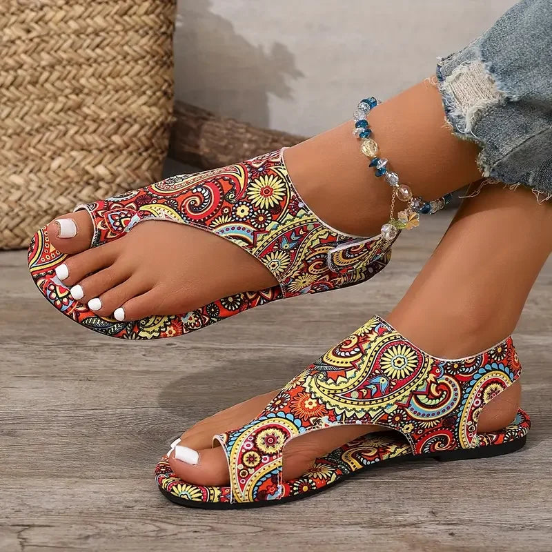 Women Sandals Comfortable Flats Sandals Printed Bohemia Roman Style Shoes