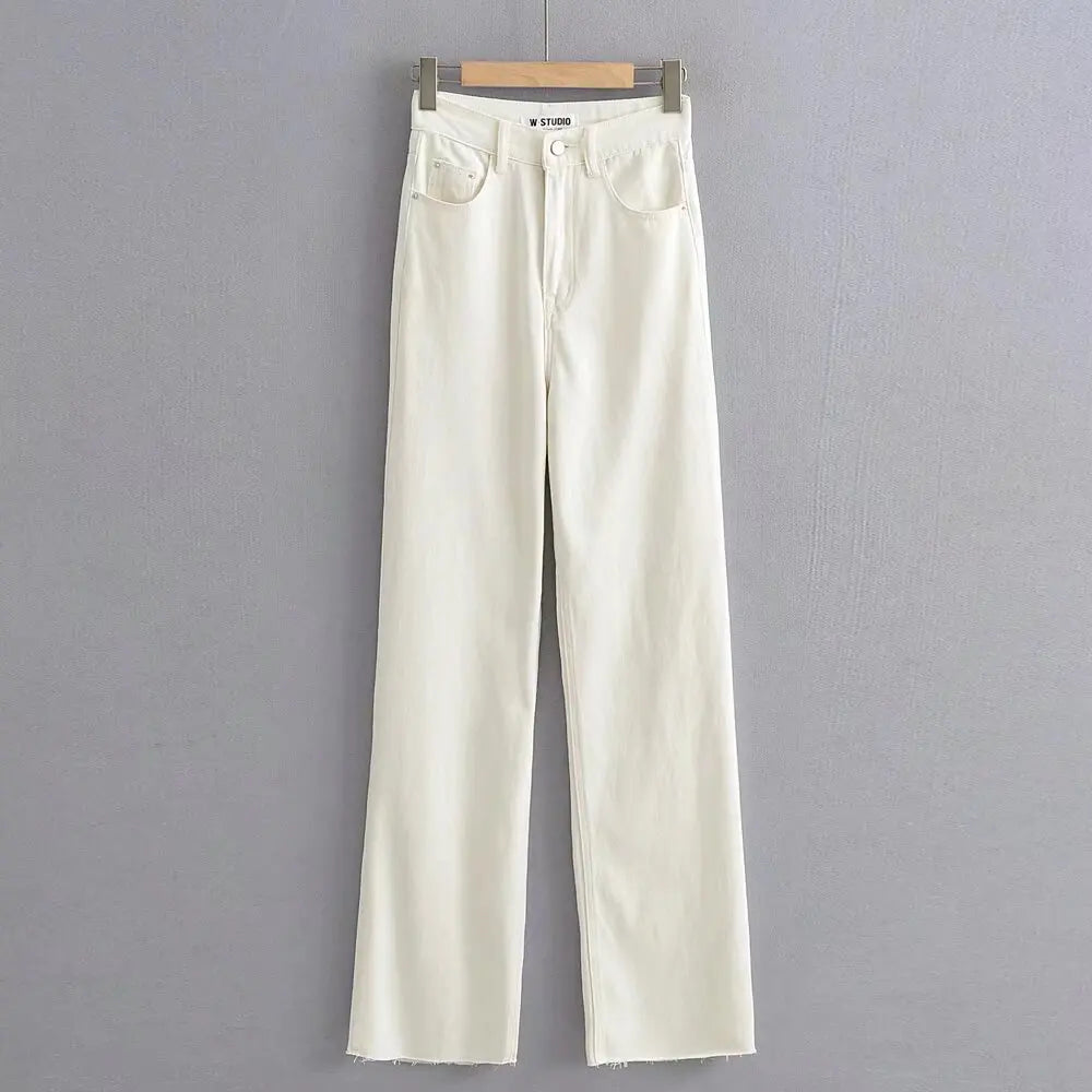 Women's High Waist  Relaxed Straight Leg Raw Hem