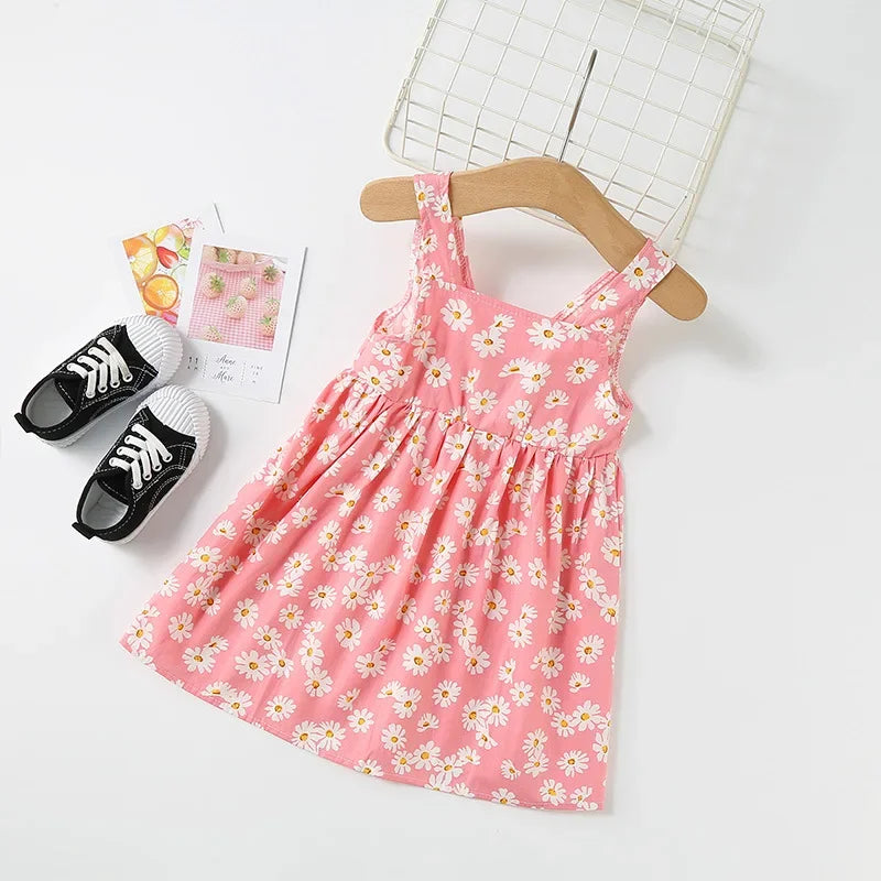 Baby Girls Sleeveless Flower Print Dresses