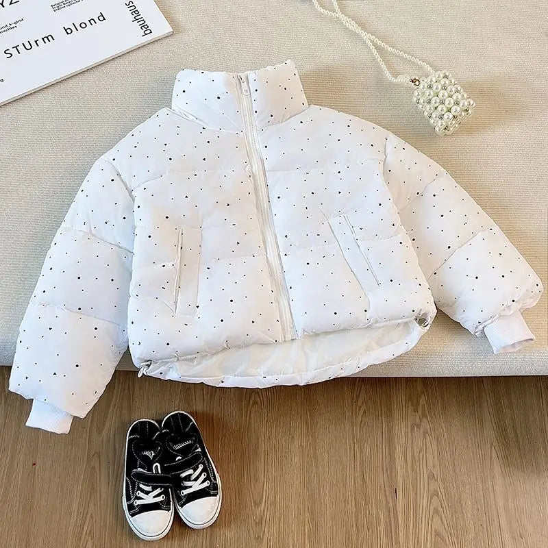 Girls Rhinestone Puffer Jacket Star-Studded Fashion Coat Glitter Zip-Up Quilted Down Jacket