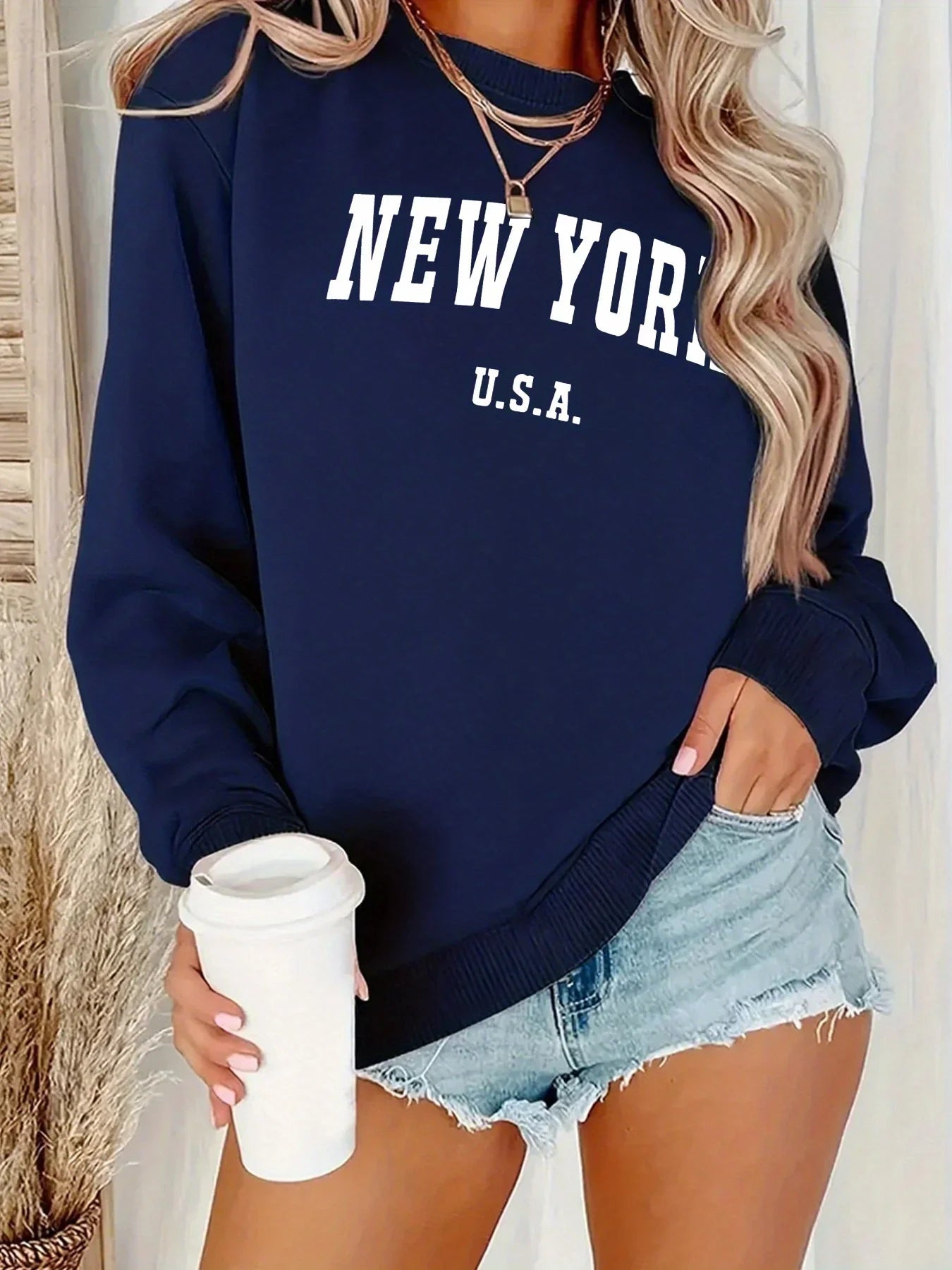 Women's Casual USA Print Pullover Sweatshirt
