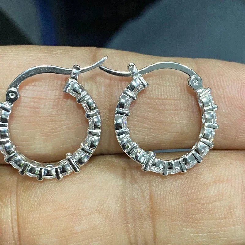 Women's Hoop Earrings Silver Color Cubic Zirconia