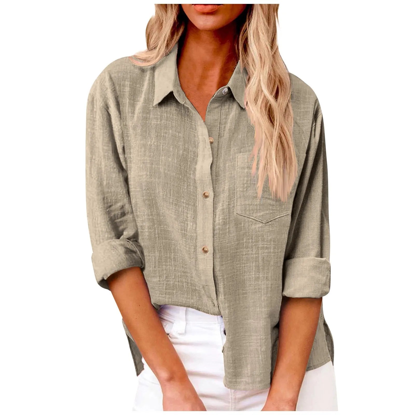 Women’s Long Sleeve Solid Color Dress Shirt