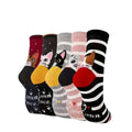 5 Pairs of Women's Crew Socks, Cat Patterns