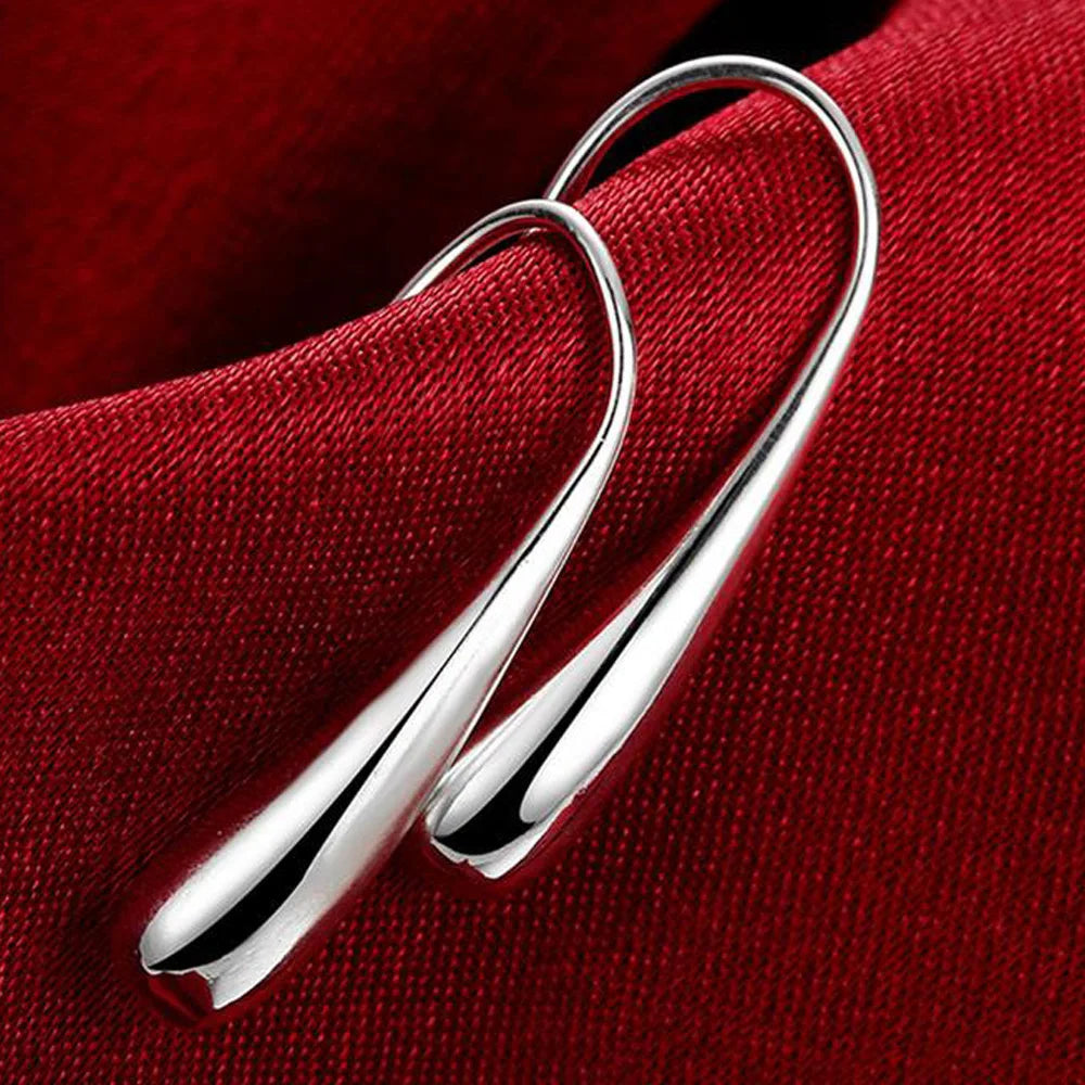 925 Sterling Silver Water Drop Hoop Earrings