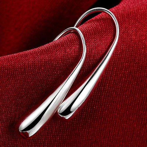 925 Sterling Silver Water Drop Hoop Earrings