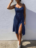 Women's Polka Dot Sleeveless High Pleated Dress