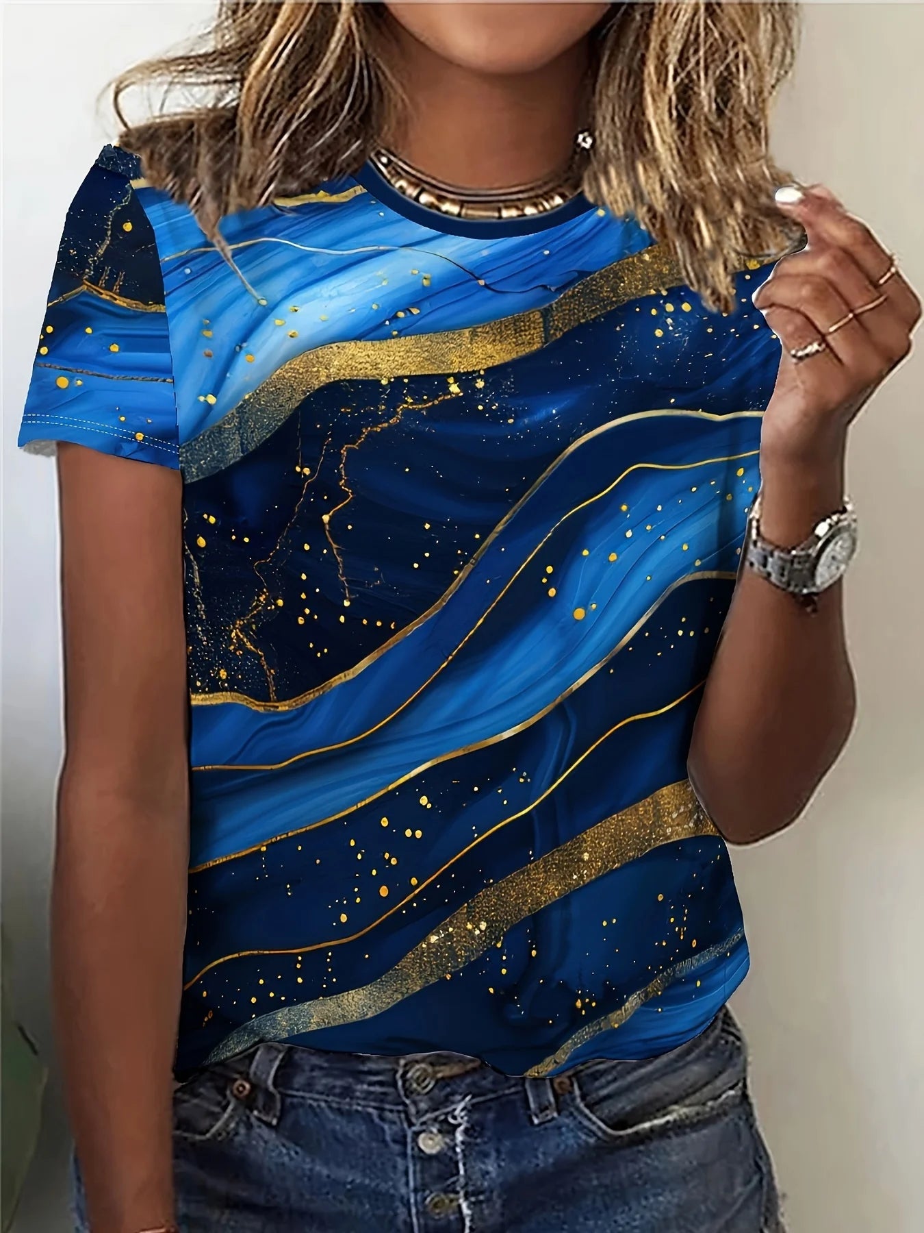 Women's 3d Print Floral Graphics Tee