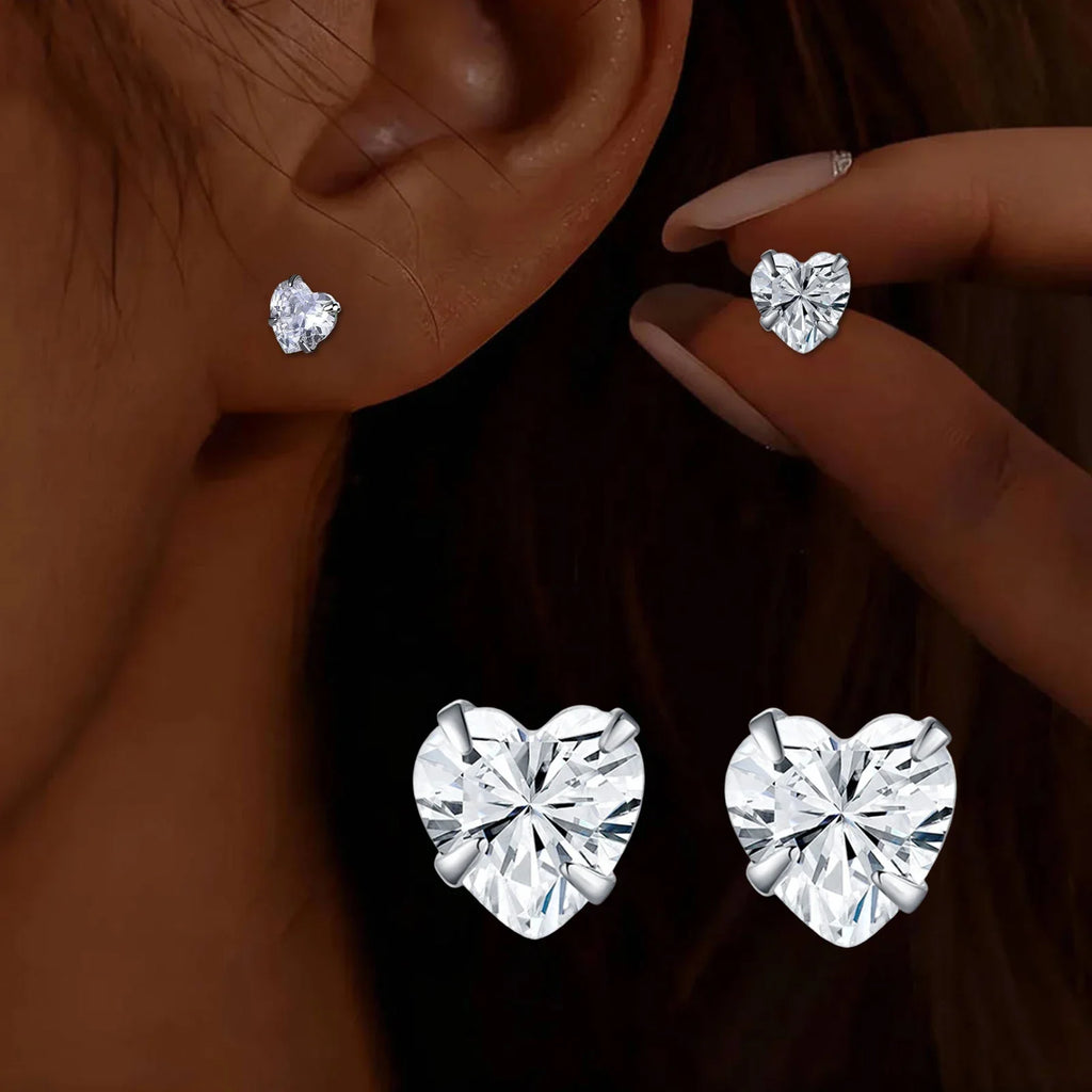 S925 Silver zircon earrings for women, fashionable heart shaped earrings