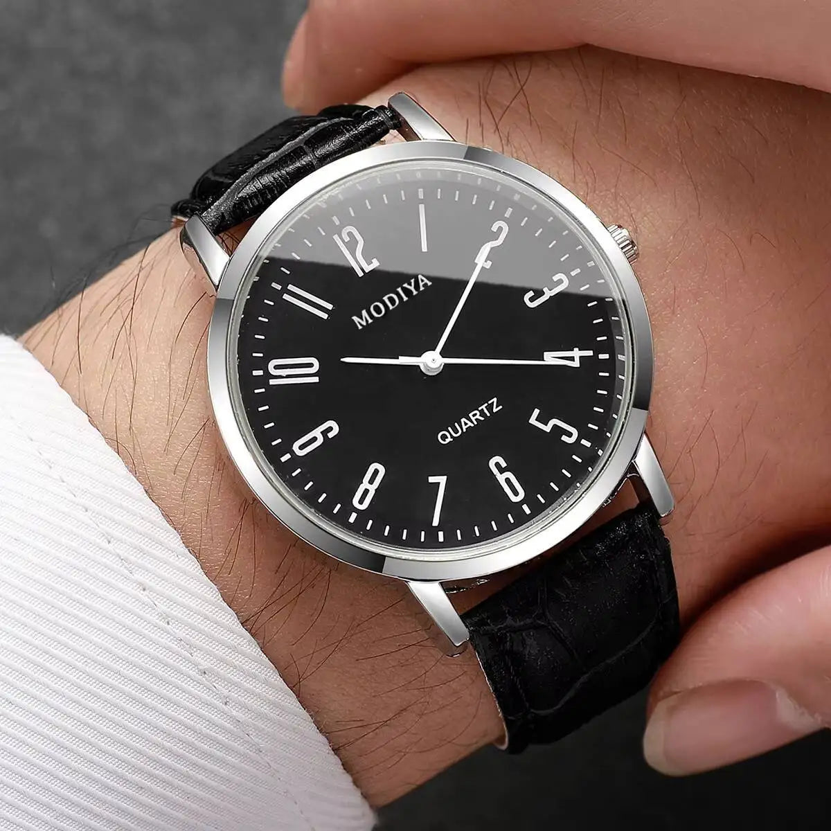 Men's 3PCS Set Leather Strap Quartz Watch