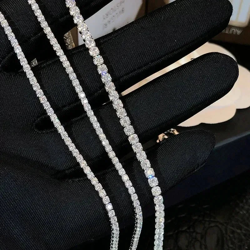 New S925 Sterling Silver Hip Hop Full CZ Choker Chain Necklace For Women