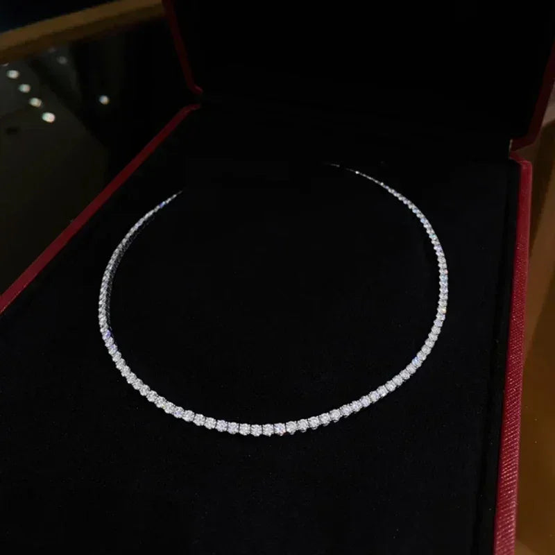 New S925 Sterling Silver Hip Hop Full CZ Choker Chain Necklace For Women