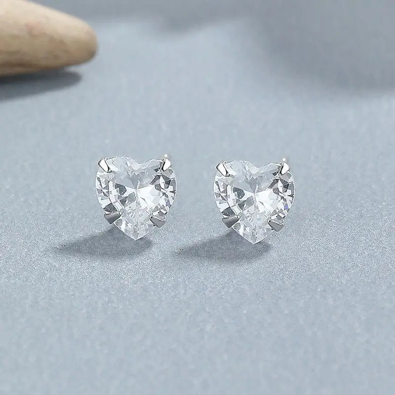 S925 Silver zircon earrings for women, fashionable heart shaped earrings