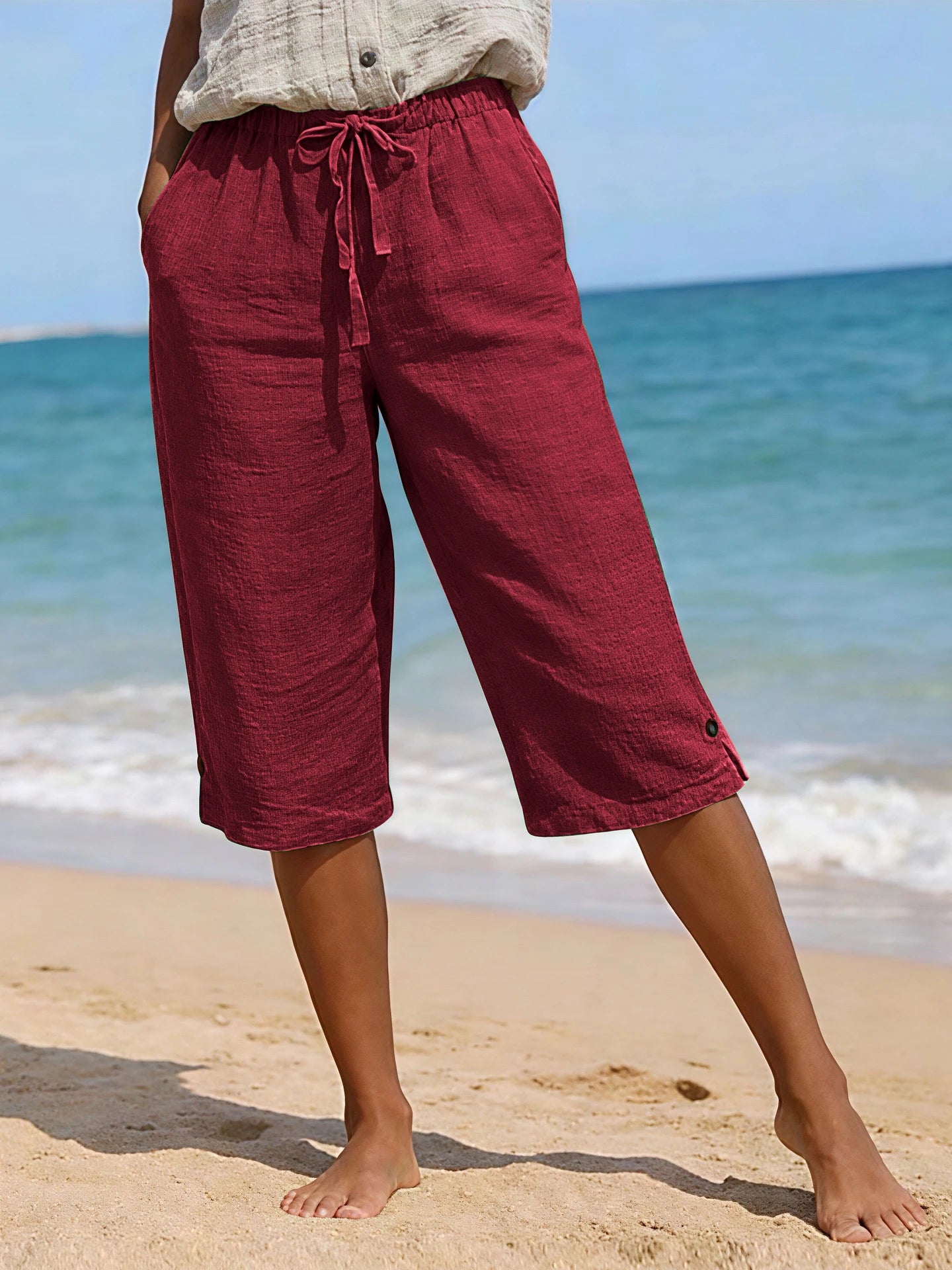 Women's Solid Color Cotton Linen, Loose Fit