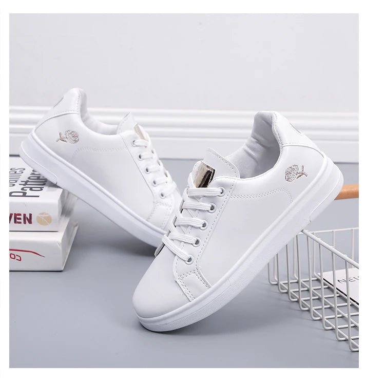 Women's White Lace-Up Sneakers