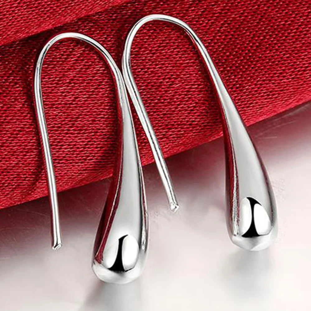925 Sterling Silver Water Drop Hoop Earrings