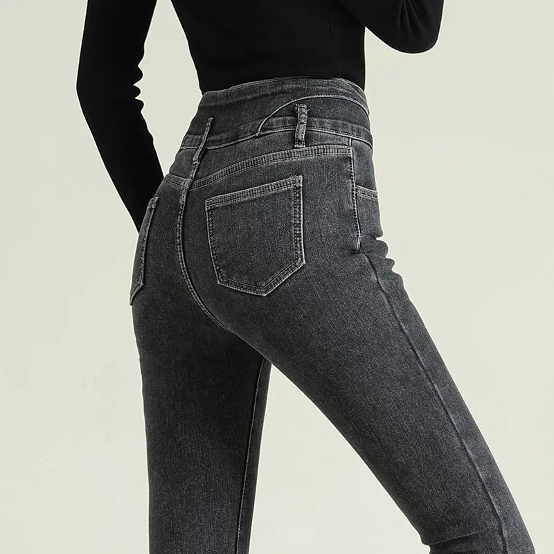 Women's High Waist Multi-button Slim Stretch Jeans