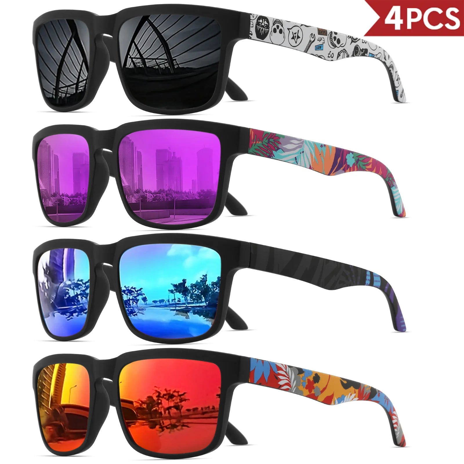 4PCS Square Sunglasses Designer Pattern