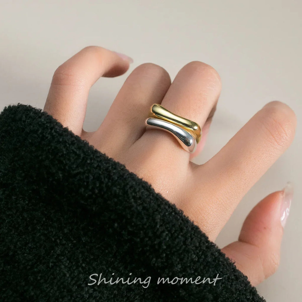 925 Sterling Silver Geometry Arc-Shaped Open Rings For Women