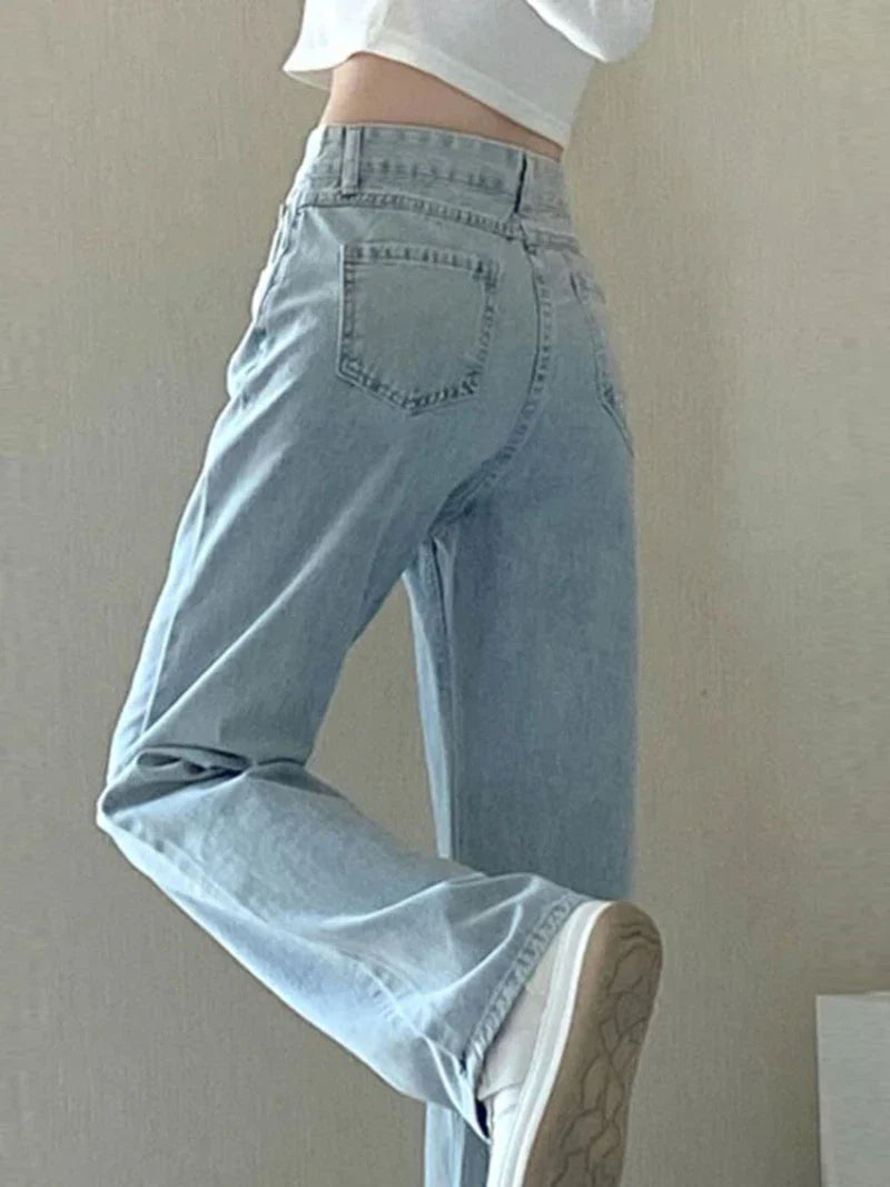 Women's Loose Denim Pants Retro Straight Leg Pants Fashionable Solid Color Loose Casual Wide Leg Pants